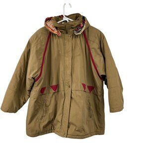 Vintage Current Seen Coat Womens 2X Used Brown Multicolor Hooded